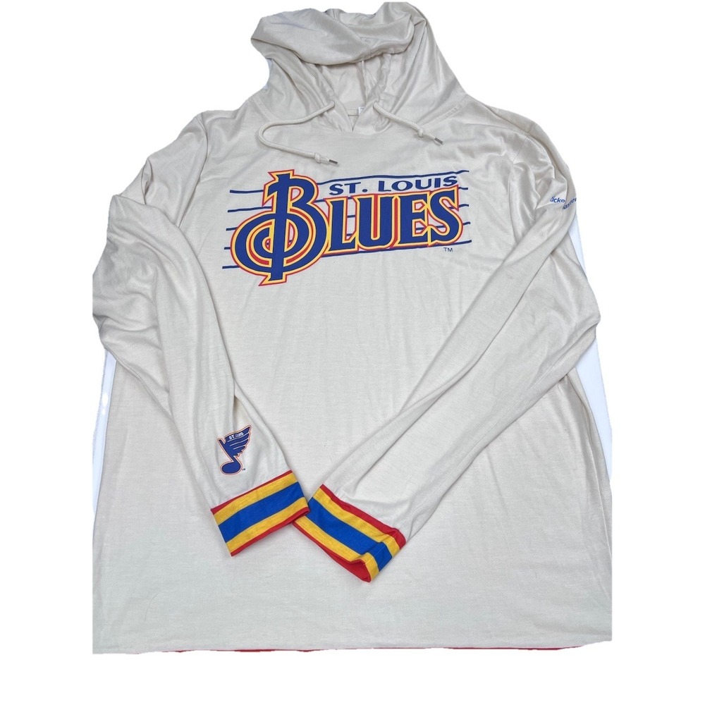 St. Louis Blues Hoodie Mens XL Cream NHL Hockey Lightweight Long Sleeve Logo SGA